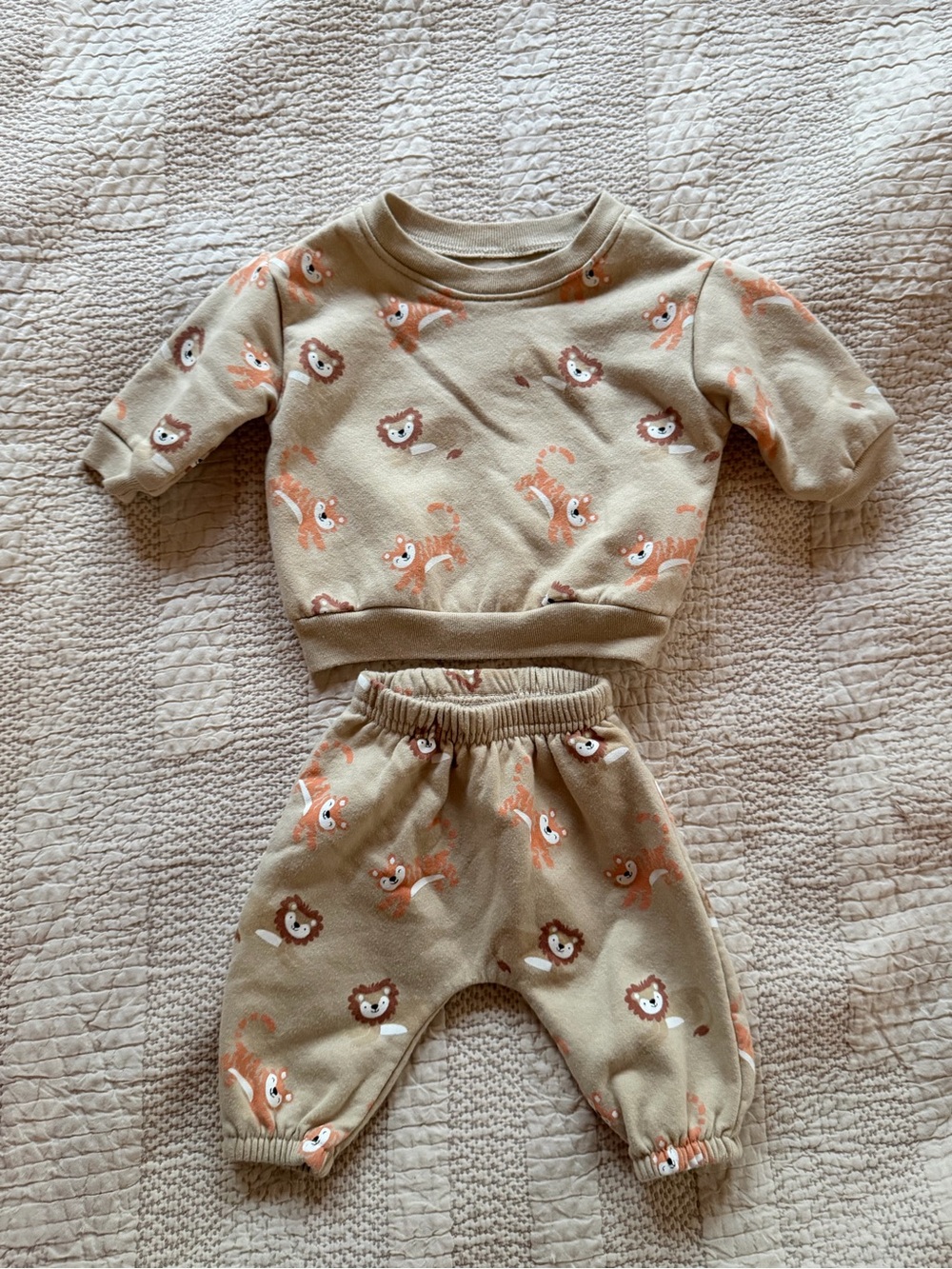 Beige Lion & Fox Sweat Set 0-3 month